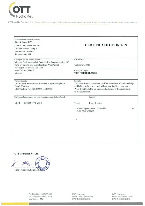 Certificate of Origin CMP3