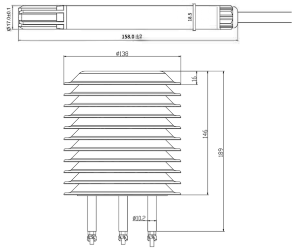 Kích thước cảm biến Cảm biến nhiệt độ - độ ẩm - áp suất RK330-01